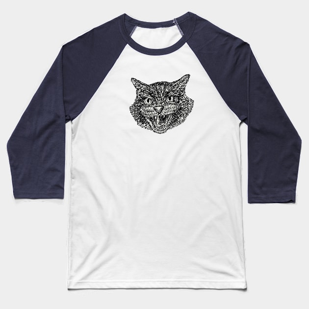 Black cat Baseball T-Shirt by Bioshart